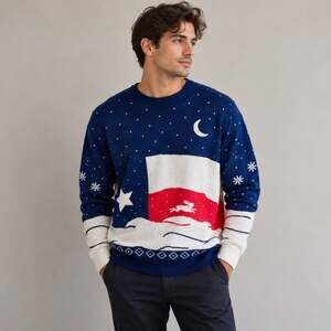 Shinesty Red White Blue Flag Motif Christmas Sweater XL